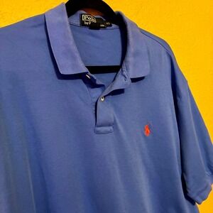 Polo by Ralph Lauren Mens XL Deep Sky Blue Polo Shirt Orange Pony Logo Cotton